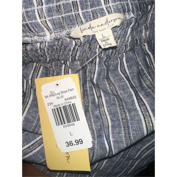Brand NEW WITH TAGS Linda and Anderson Wide Leg striped Linen Blend Travel Pants - Picture 6 of 7